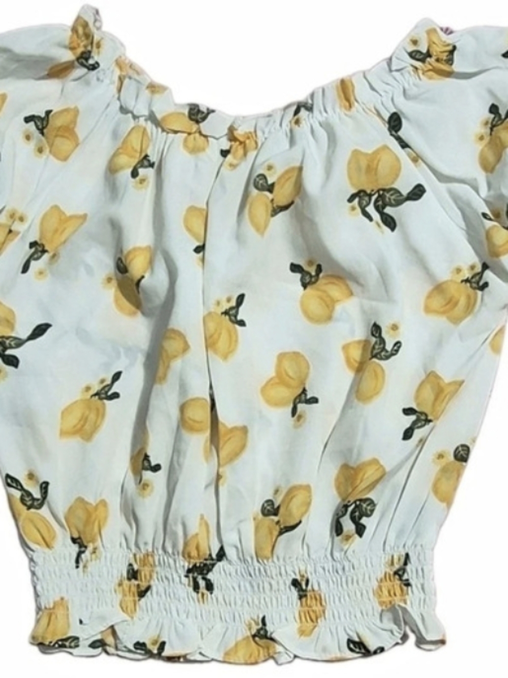Wild Fable Floral Puff Sleeve Crop Top in Blue & Yellow